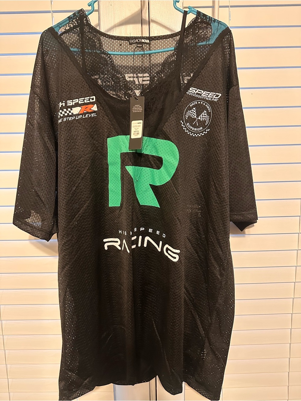 Fashion Nova Black Mesh Racing Jersey Dress with Slip Dress Brand New Size XL